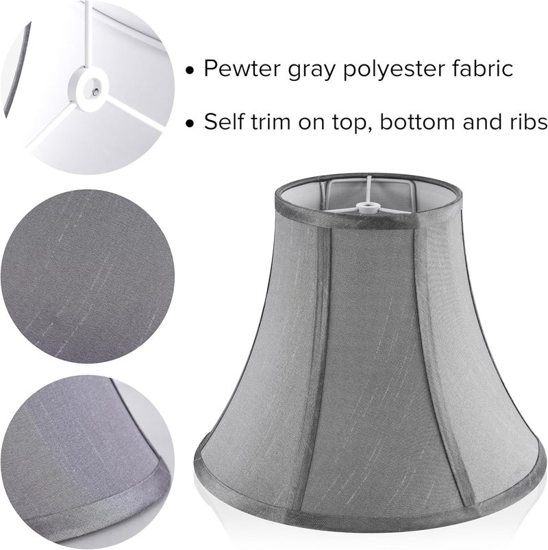 JERHOUS Pewter Gray Bell Lamp Shades Set of 2 Medium LampShade 6.7``Top x 13``Bottom x 10``High(Spider) Traditional Lamp shades for Table & Bedside Lamp - Hand Crafted Shade Replacement - Image 2